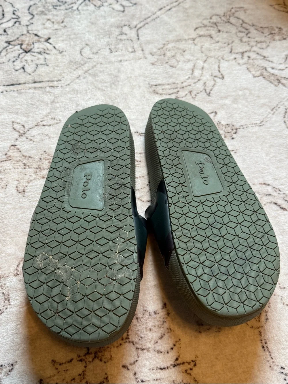 Polo by Ralph Lauren Green Camouflage Slides with Tiger Embroidered Patch